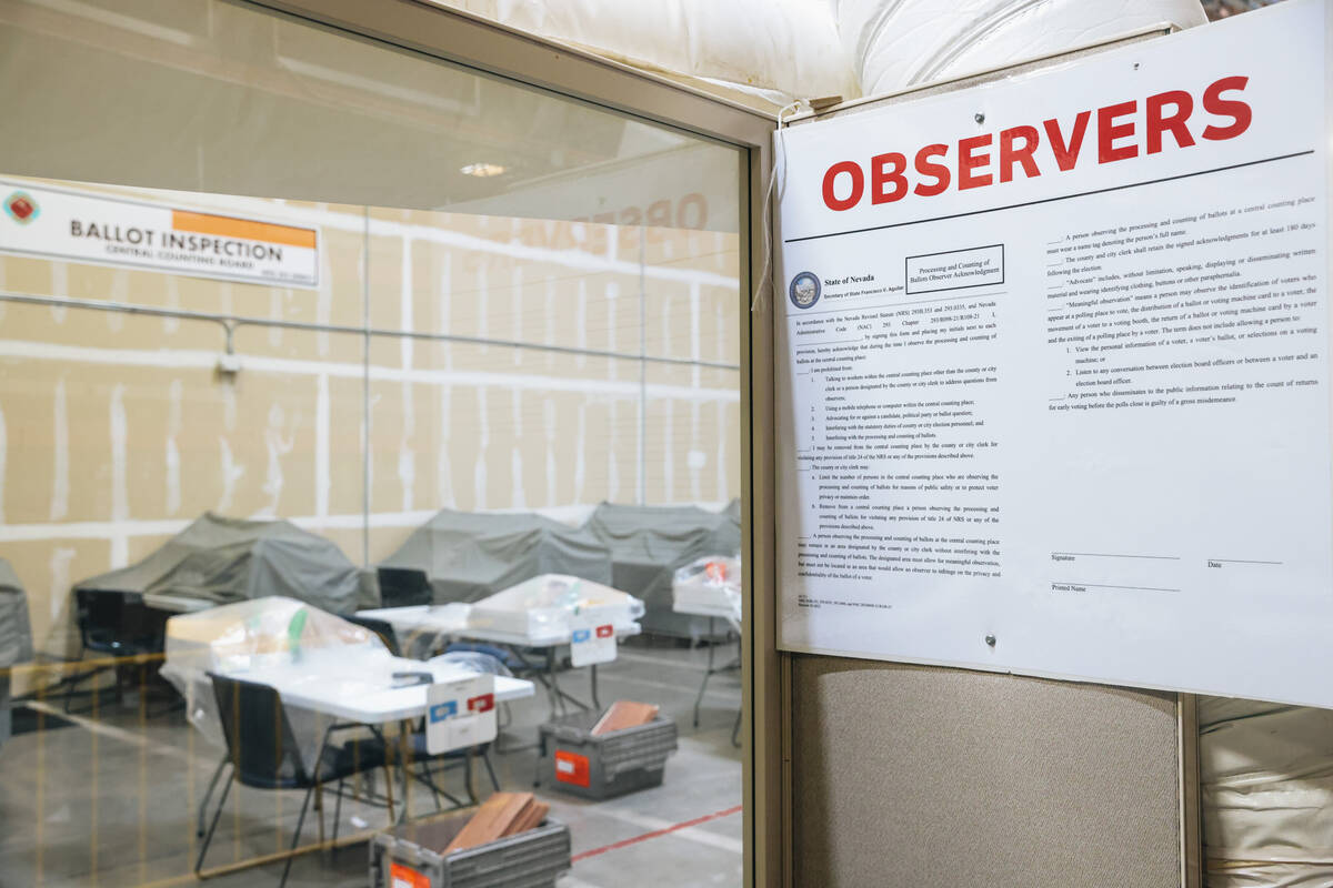 An area where ballots and votes are counted is seen at the Clark County Election Department on ...