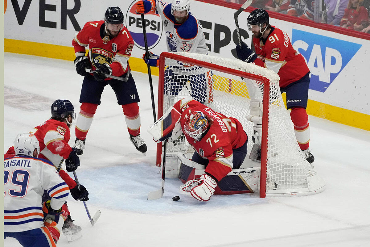 Florida Panthers goaltender Sergei Bobrovsky (72) stops a shot on goal during the first period ...