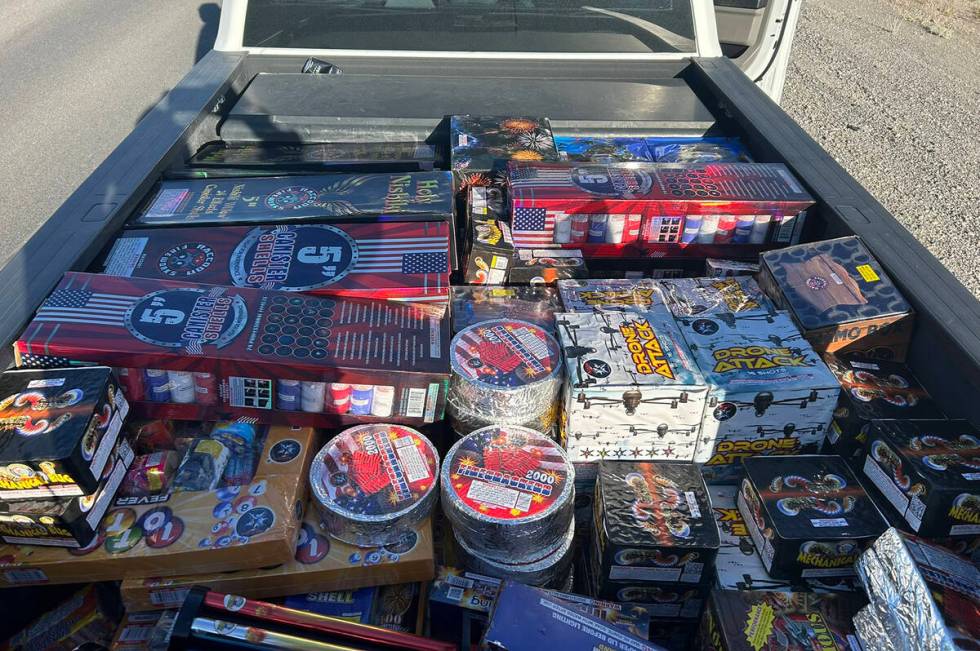 A pickup truck is filled with illegal fireworks confiscated over the weekend by the Metropolita ...