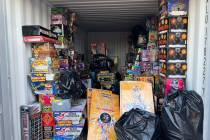 A box truck is stacked with illegal fireworks confiscated over the weekend by the Metropolitan ...