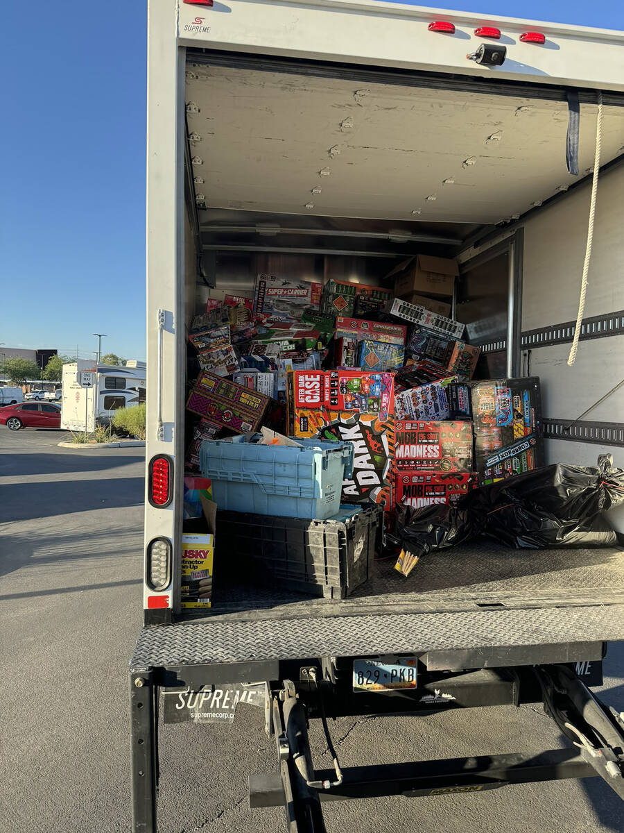 A box truck is contains illegal fireworks confiscated over the weekend by the Metropolitan Poli ...
