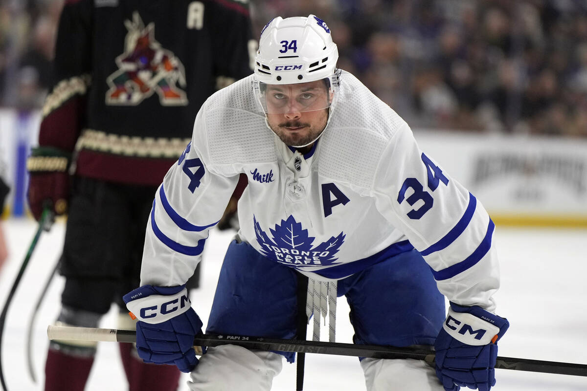 Toronto Maple Leafs center Auston Matthews (34) in the first period during an NHL hockey game a ...