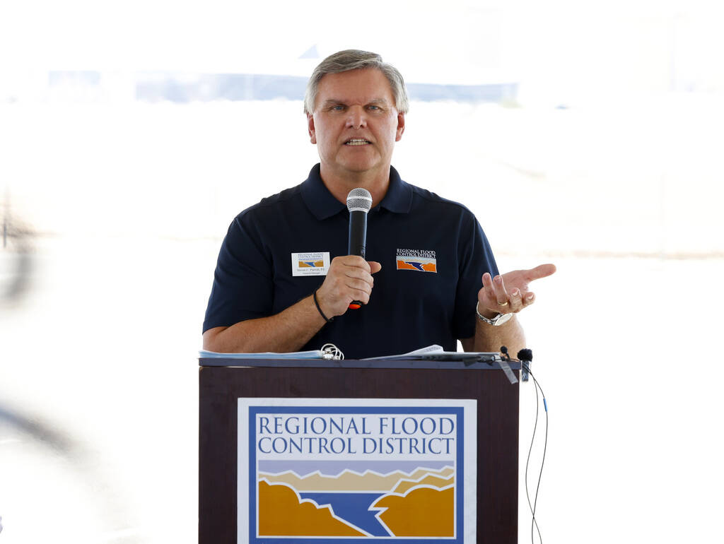 Steven Parrish, general manager for the Regional Flood Control District, speaks during a news c ...
