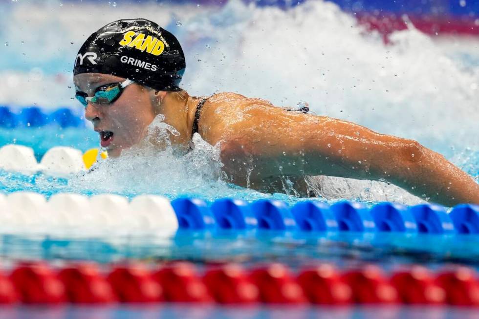 Katie Grimes swims during the Women's 400 individual medley finals Monday, June 17, 2024, at th ...