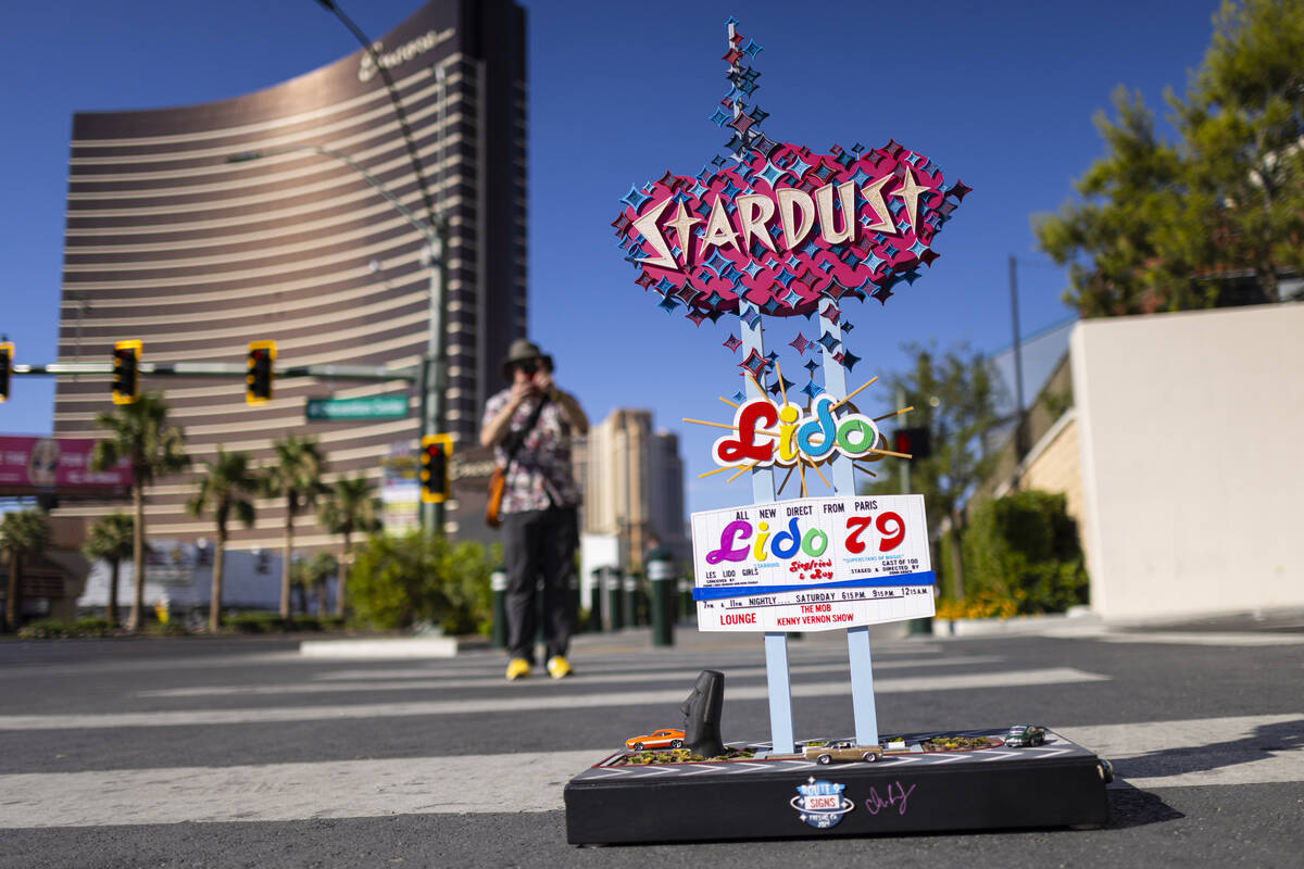 A miniature replica of the Stardust marquee, created by Chris Raley, of Route 9 Signs, based ou ...