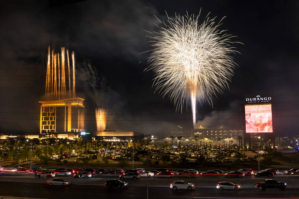 Fireworks erupt about the new Durango Casino on Tuesday, Dec. 5, 2023, in Las Vegas. Fourth of ...