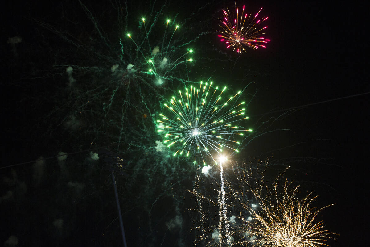 Fireworks go off above Las Vegas Ballpark after the Las Vegas Aviators defeated the Reno Aces i ...