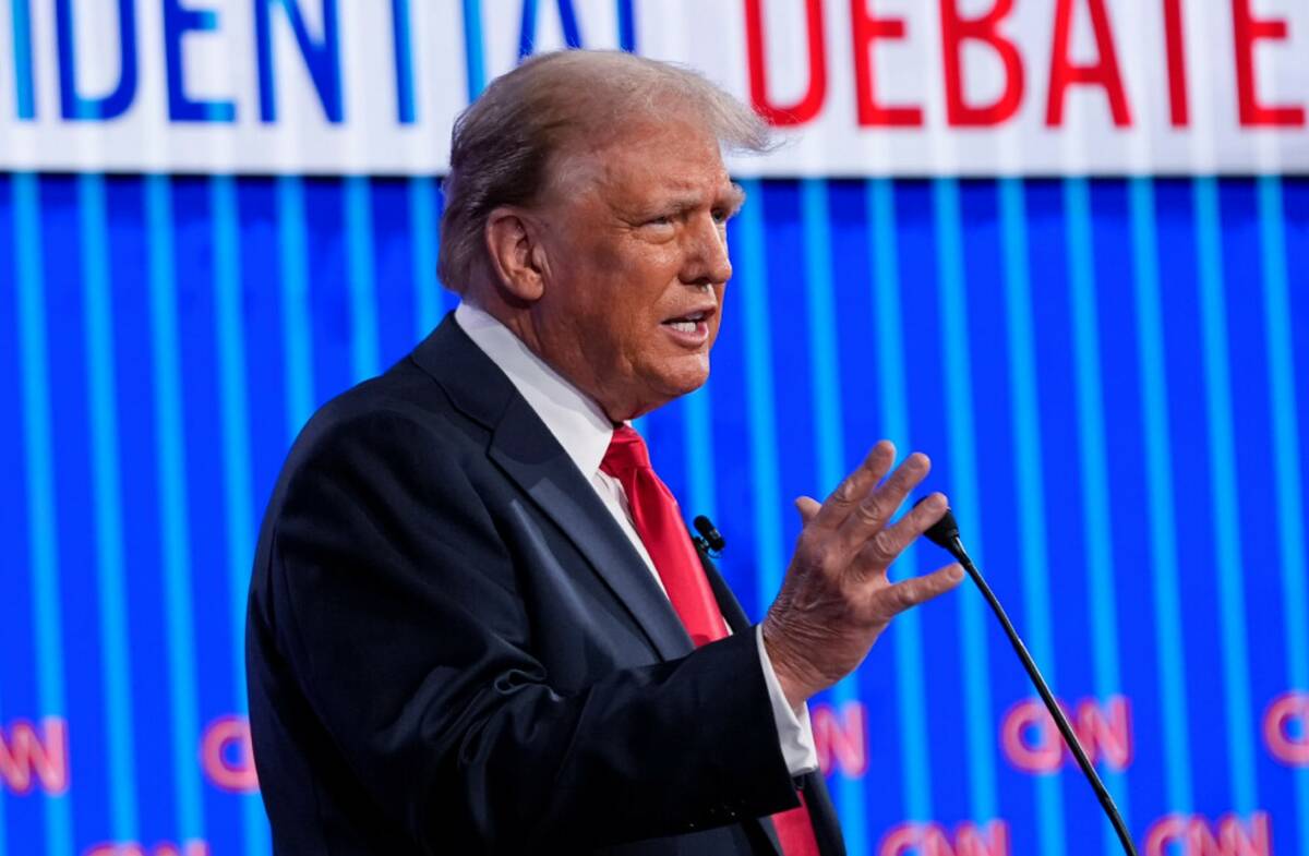 Republican presidential candidate former President Donald Trump during a presidential debate wi ...