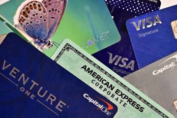 A photo illustration shows a display of credit cards on Sept. 12, 2023, in Los Angeles. (Freder ...