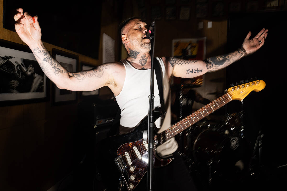 Tim Stewart, of Damnage, performs at the Punk Rock Museum on Friday, June 28, 2024, in Las Vega ...