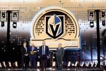 Vegas Golden Knights general manager Kelly McCrimmon announces the team’s first-round pi ...