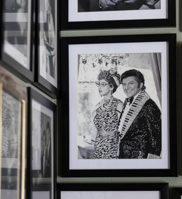 Cher, dressed as Laverne, is seen with Liberace during a tour of the Liberace Museum Collection ...