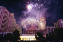 Fireworks go off on Tuesday, July 4, 2023, at Caesars Palace in Las Vegas. (Madeline Carter/Las ...