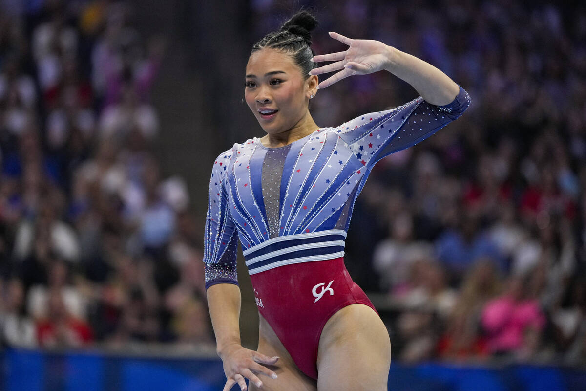 Suni Lee competes in the floor exercise at the United States Gymnastics Olympic Trials on Sunda ...