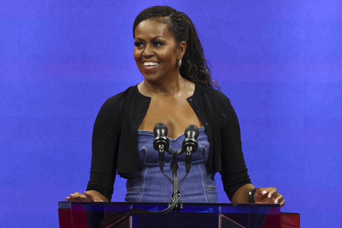 Former first lady Michelle Obama, shown Monday, Aug. 28, 2023, in New York. (AP Photo/Jason DeCrow)