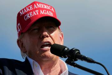Republican presidential candidate former President Donald Trump speaks at a campaign rally in C ...