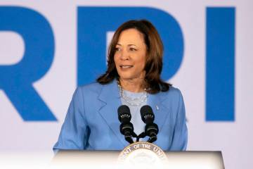 Vice President Kamala Harris speaks during a campaign rally Friday, June 28, 2024, in Las Vegas ...