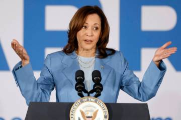 Vice President Kamala Harris speaks at a campaign rally on Friday, June 28, 2024, in Las Vegas. ...