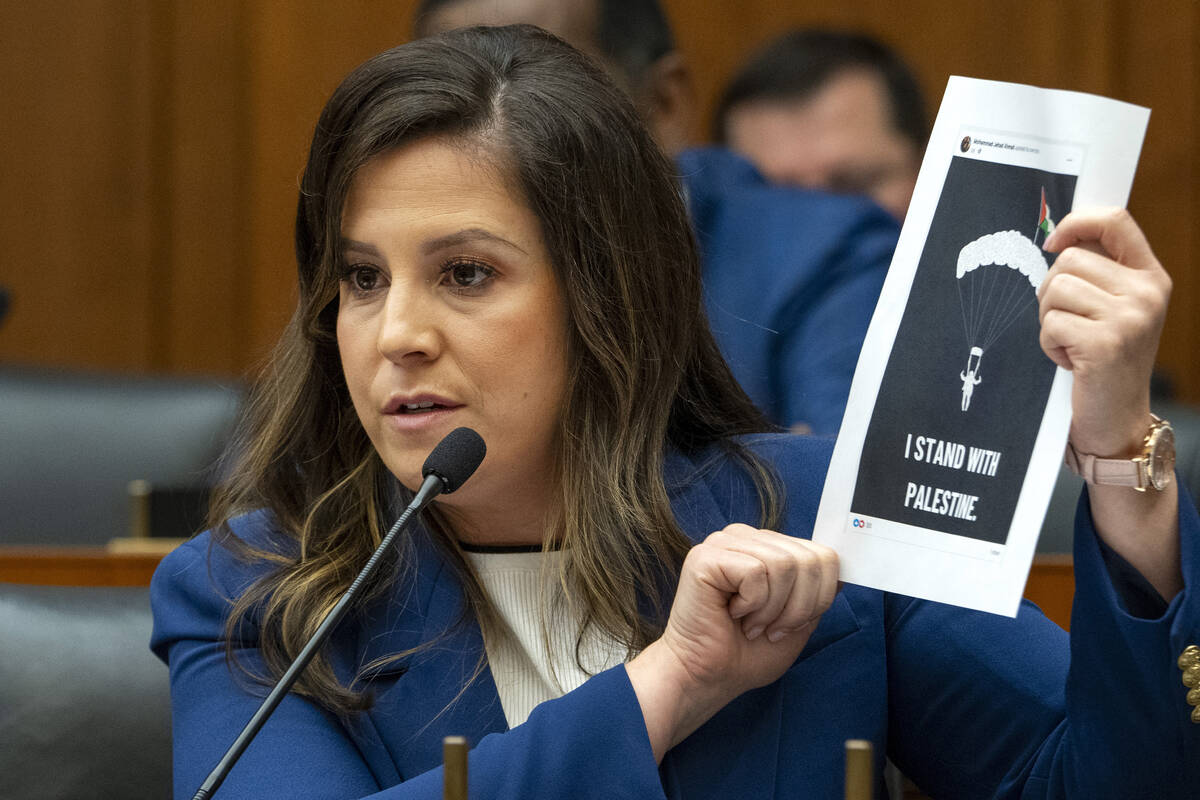 Rep. Elise Stefanik, R-N.Y., hołds up a printout that she claims was from a New York City ...