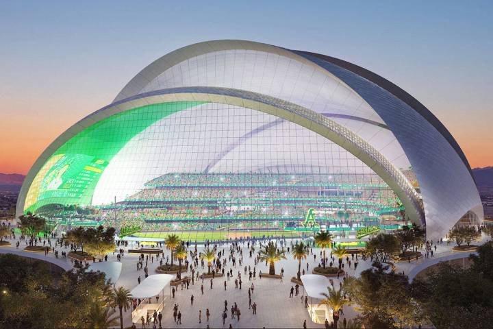 An artist's rendering of the Oakland Athletics planned Las Vegas ballpark. (Courtesy Athletics)