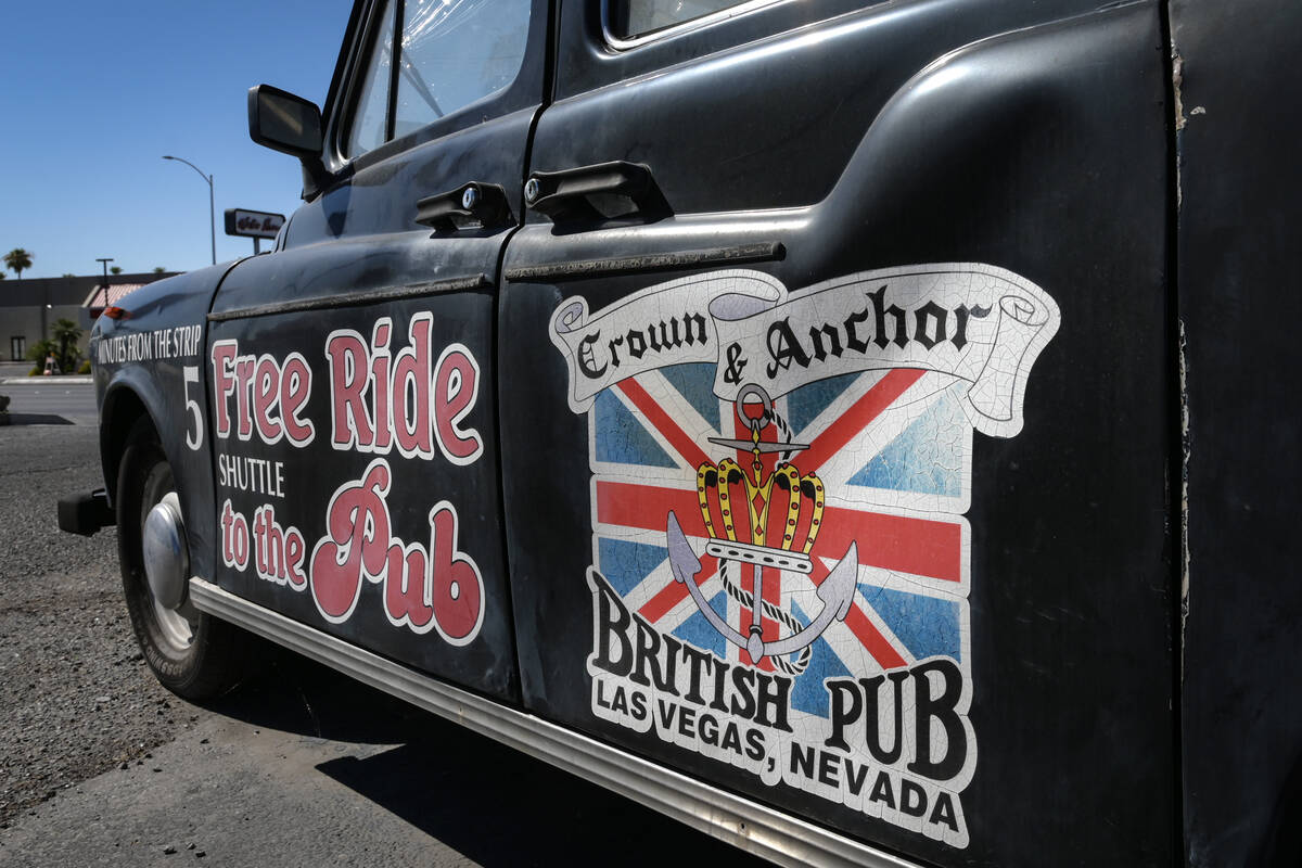 A British taxi at the Crown and Anchor pub at 1350 E Tropicana Avenue is seen Wednesday, July 3 ...