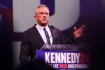 Independent presidential candidate Robert F. Kennedy speaks to a crowd at Area 15 in Las Vegas, ...