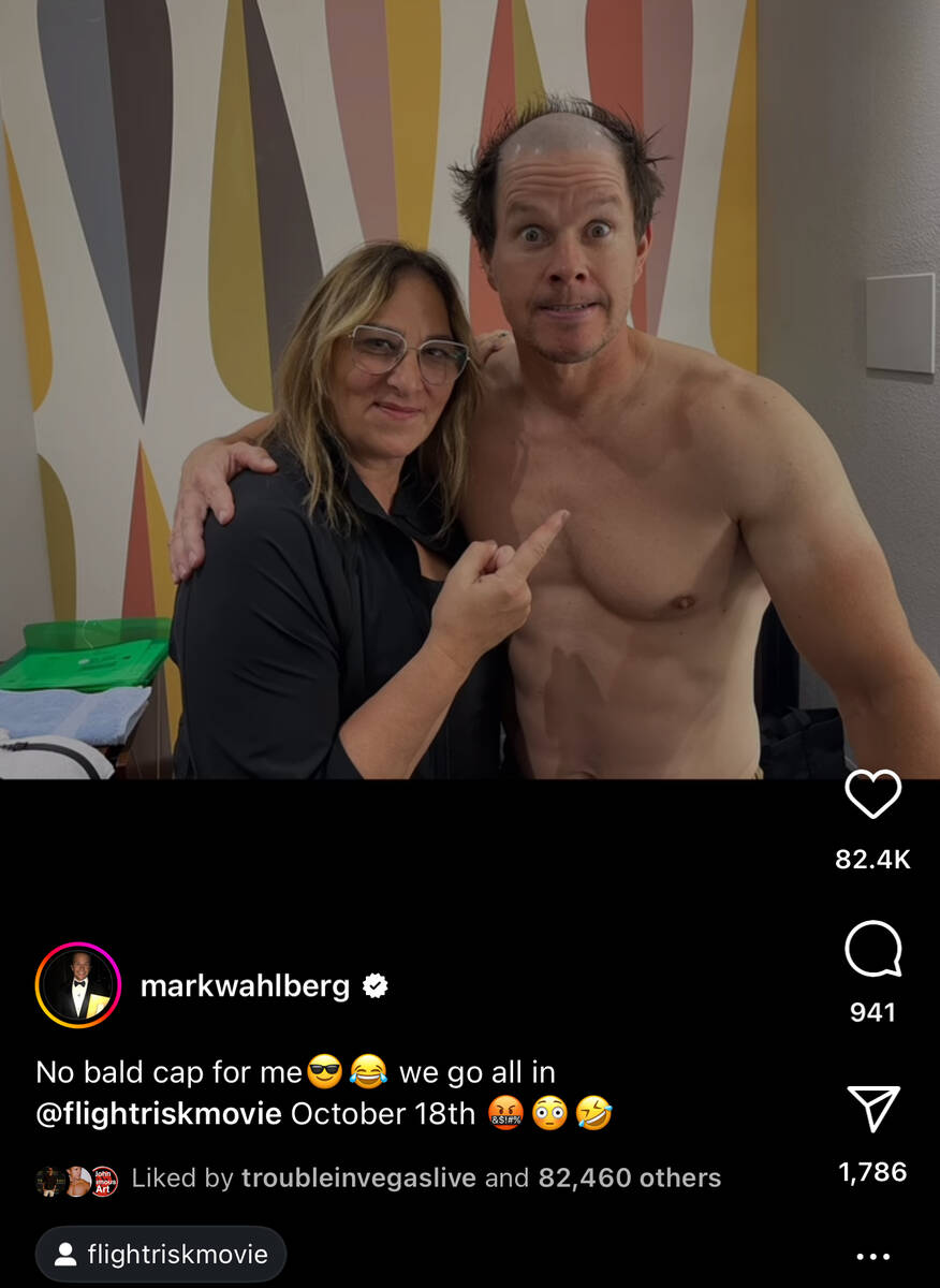 Mark Wahlberg's Instagram post, showing his real bald head for the film "Flight Risk," as fashi ...