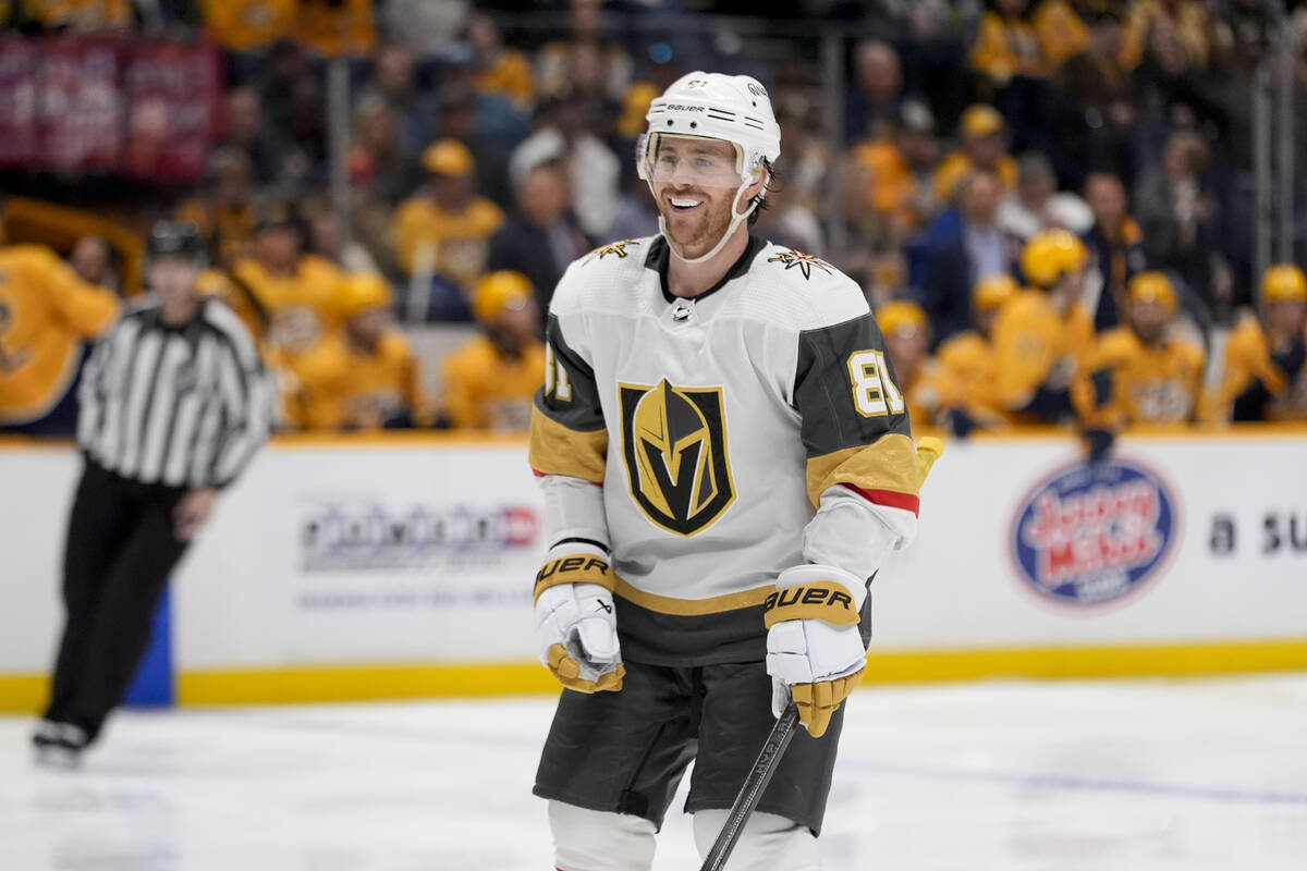 Vegas Golden Knights right wing Jonathan Marchessault (81) plays during the third period of an ...