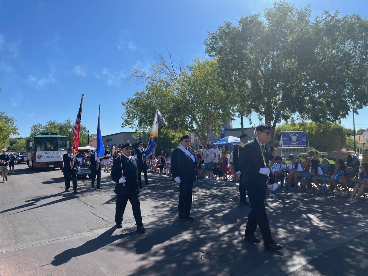 Knights of Columbus march in Boulder City's Independence Day parade on July 4, 2024 (Noble Brig ...