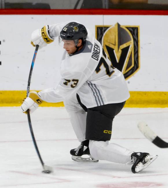 Golden Knights forward Will Dineen (73) shoots the puck during team's development camp at City ...