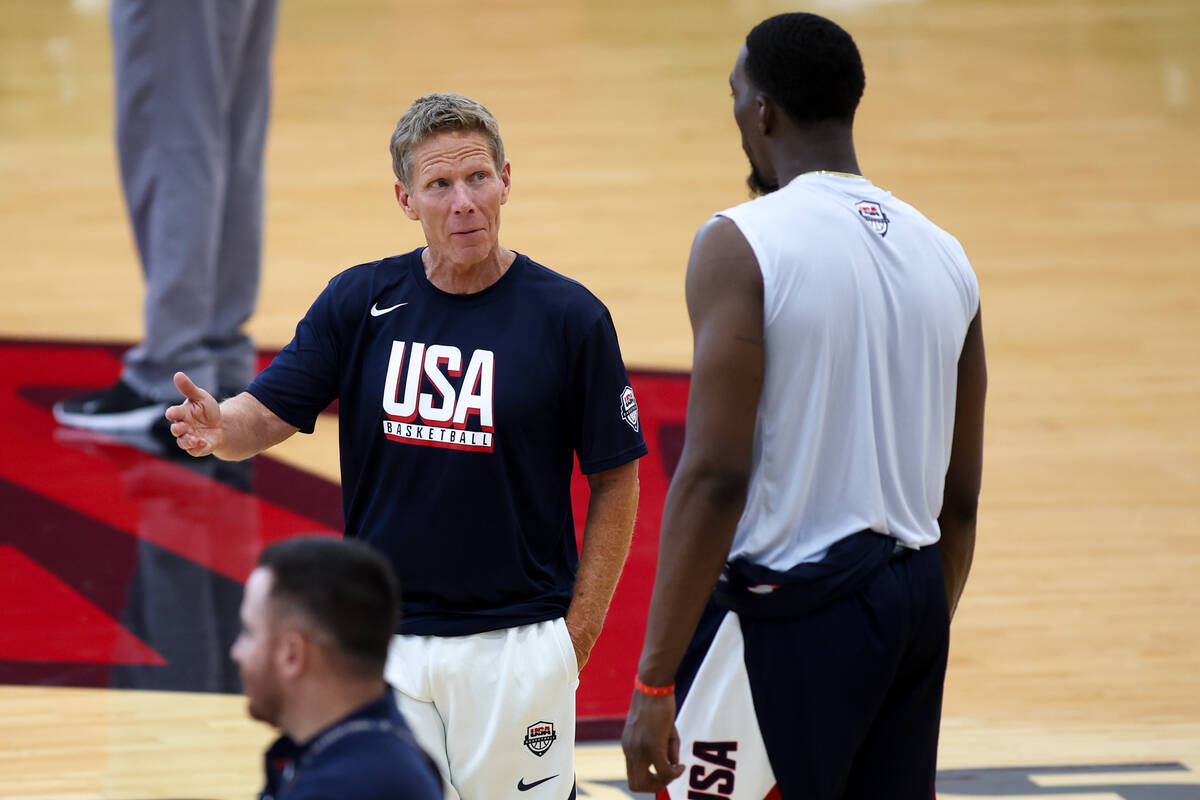 USA Basketball Men’s National Team assistant coach Mark Few, of Gonzaga University, chat ...