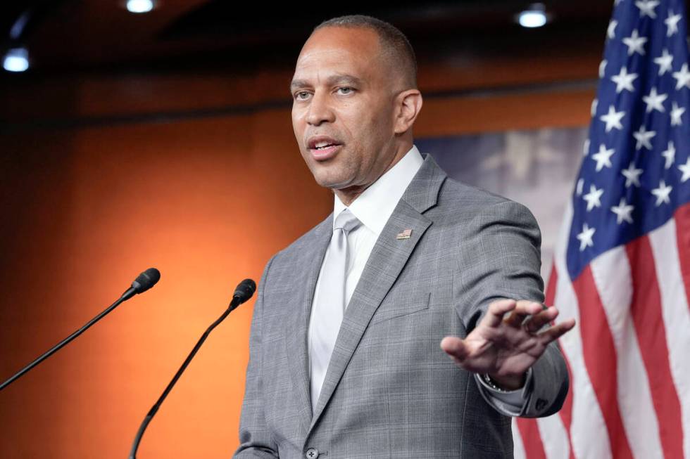 House Minority Leader Hakeem Jeffries, D-N.Y., speaks during his weekly news conference, Thursd ...