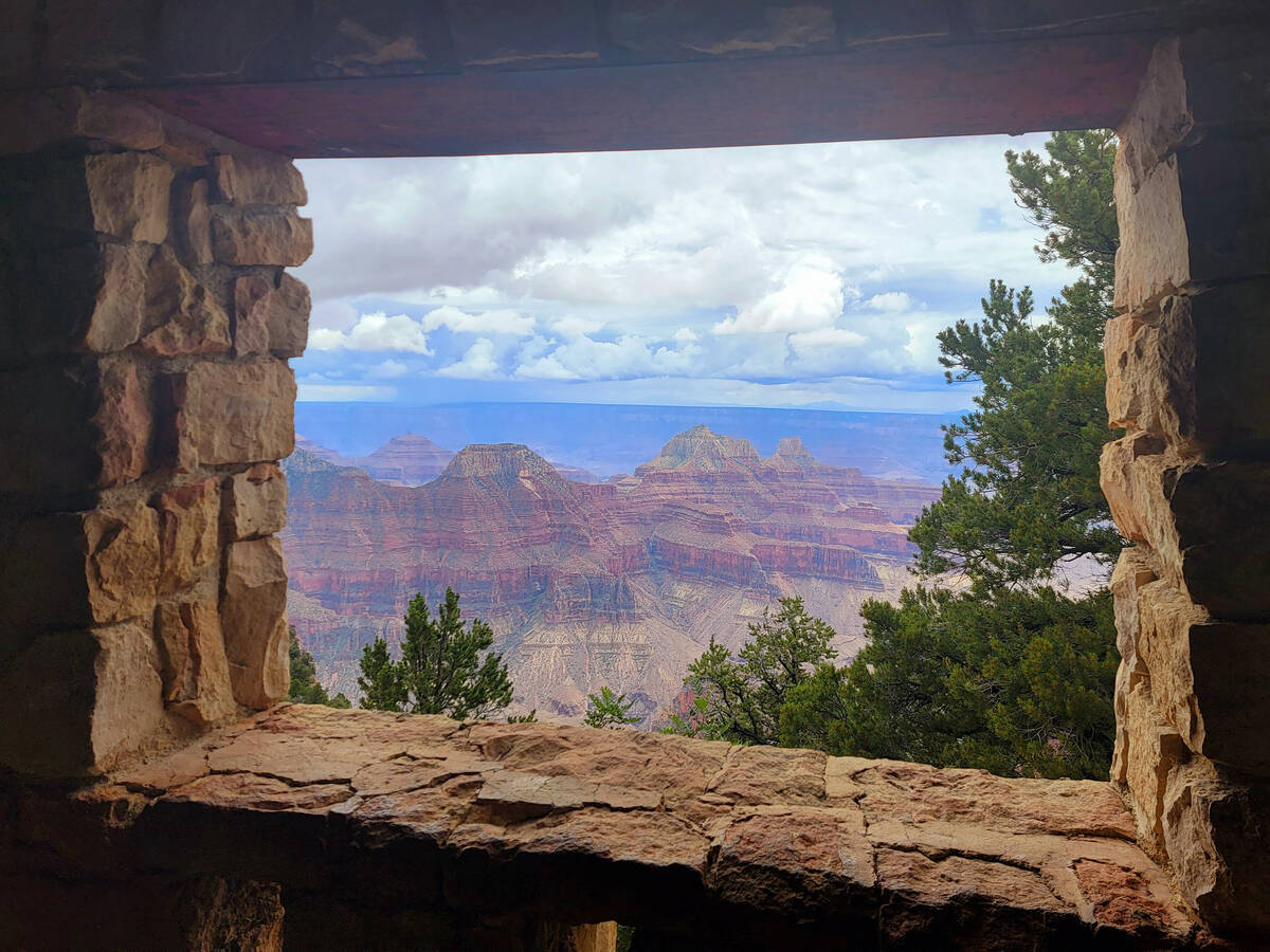 Grand Canyon view from inside the Moon Room under the Grand Canyon Lodge-North Rim. (Natalie Burt)
