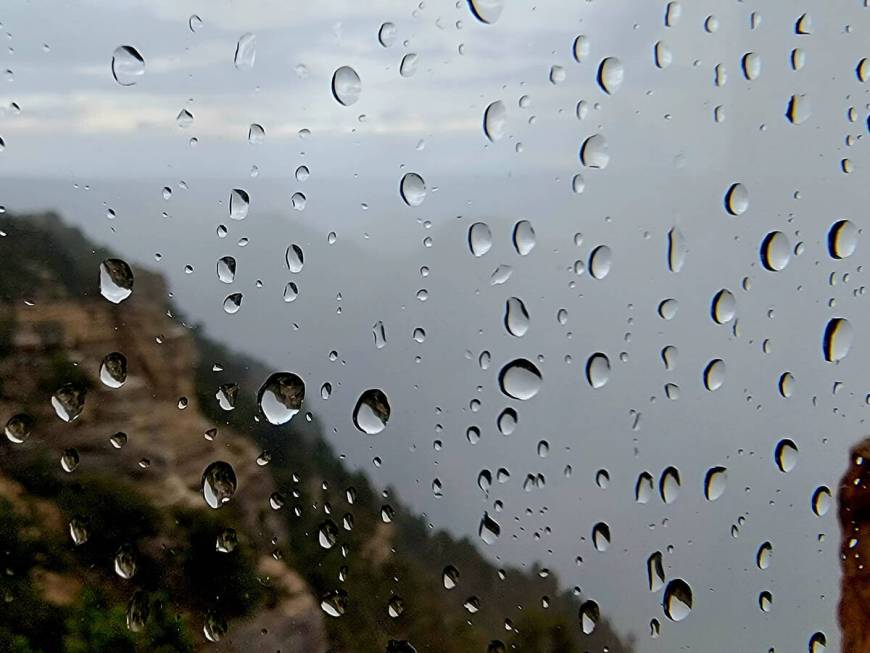 Raindrops seen from inside the Grand Canyon Lodge – North Rim in July 2022 (Natalie Burt)