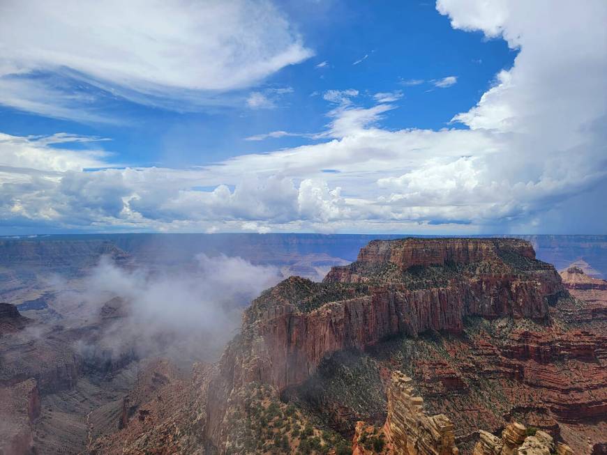 Wotans Throne and monsoonal skies seen from Cape Royal Trail at Grand Canyon National Park&#x20 ...