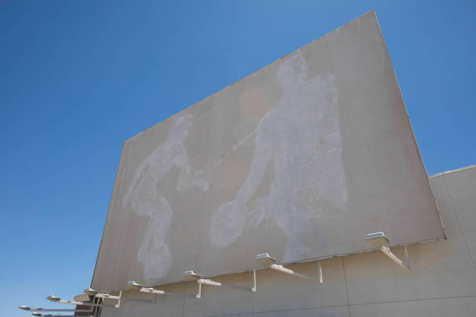 The outline of a mural sits in the sun at the Primm Mall Tuesday, July 2, 2024, in Primm. (Dani ...