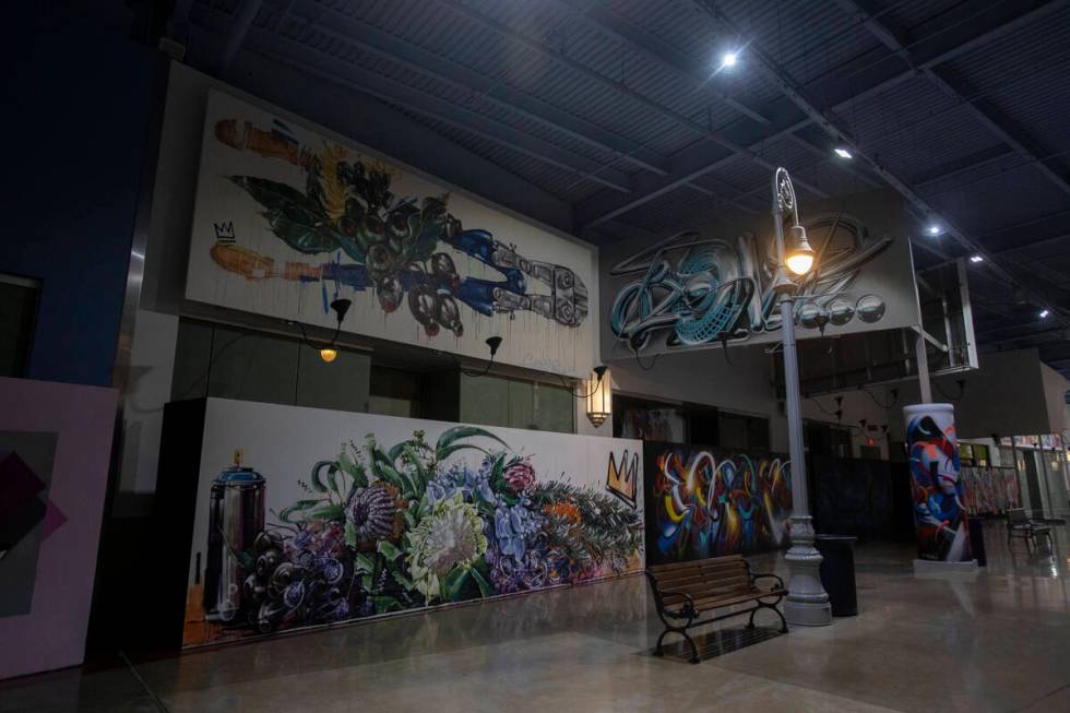 Murals cover vacant storefronts in the Primm Mall Tuesday, July 2, 2024, in Primm. (Daniel Jaco ...