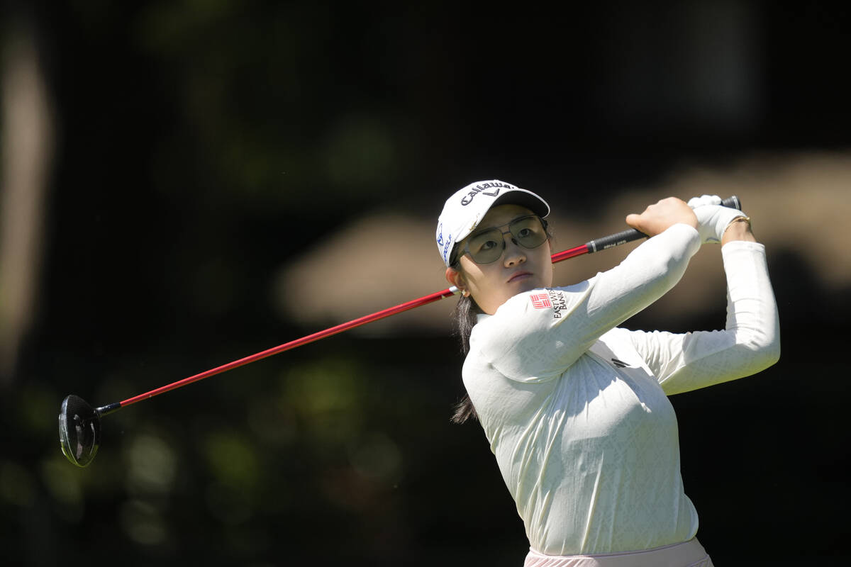 Rose Zhang hits a tee shot on the sixth hole during the first round of the Women's PGA Champion ...