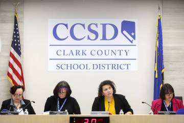 The Clark County Board of Trustees gathers for a school board meeting at CCSD’s Greer Educati ...