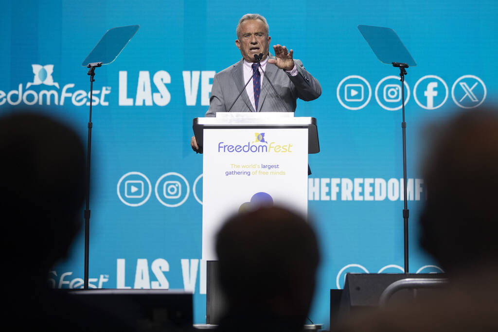 Independent presidential candidate Robert F. Kennedy Jr. speaks during the Freedom Fest at the ...