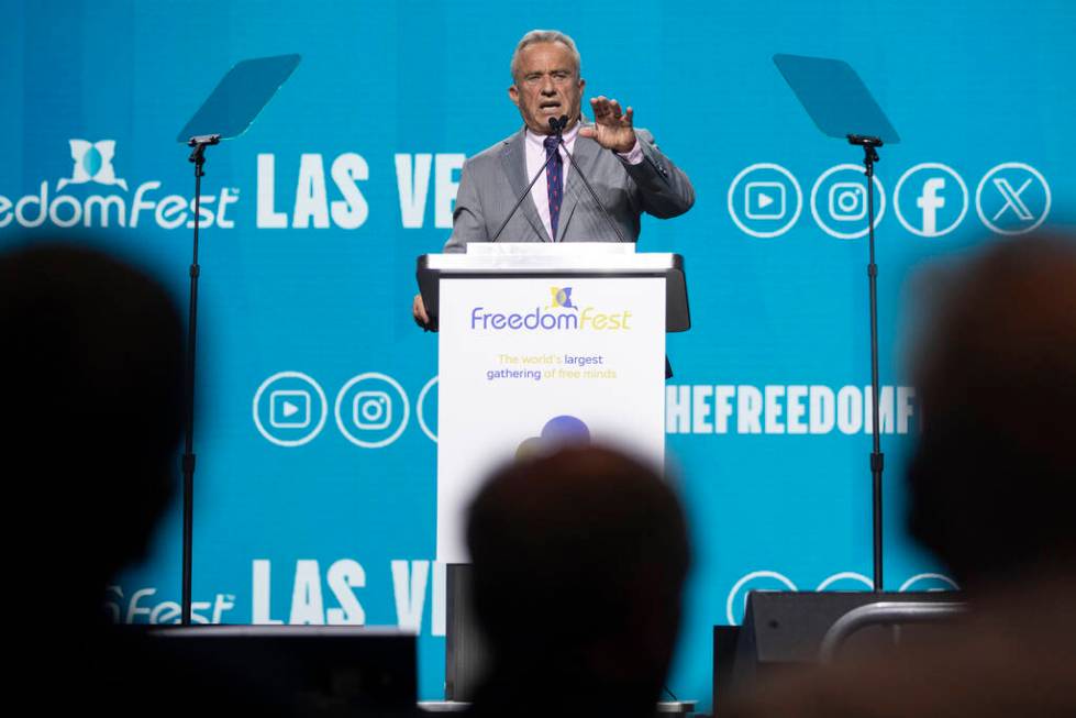 Independent presidential candidate Robert F. Kennedy Jr. speaks during the Freedom Fest at the ...