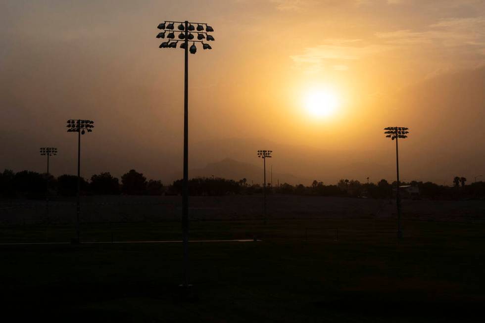 Dust is blown into the sky, obstructing the view of the Spring Mountains, during a haboob, Frid ...