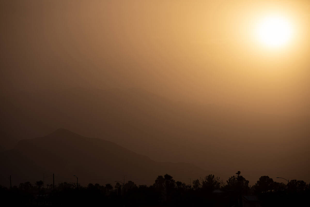 Dust is blown into the sky, obstructing the view of the Spring Mountains, during a haboob, Frid ...