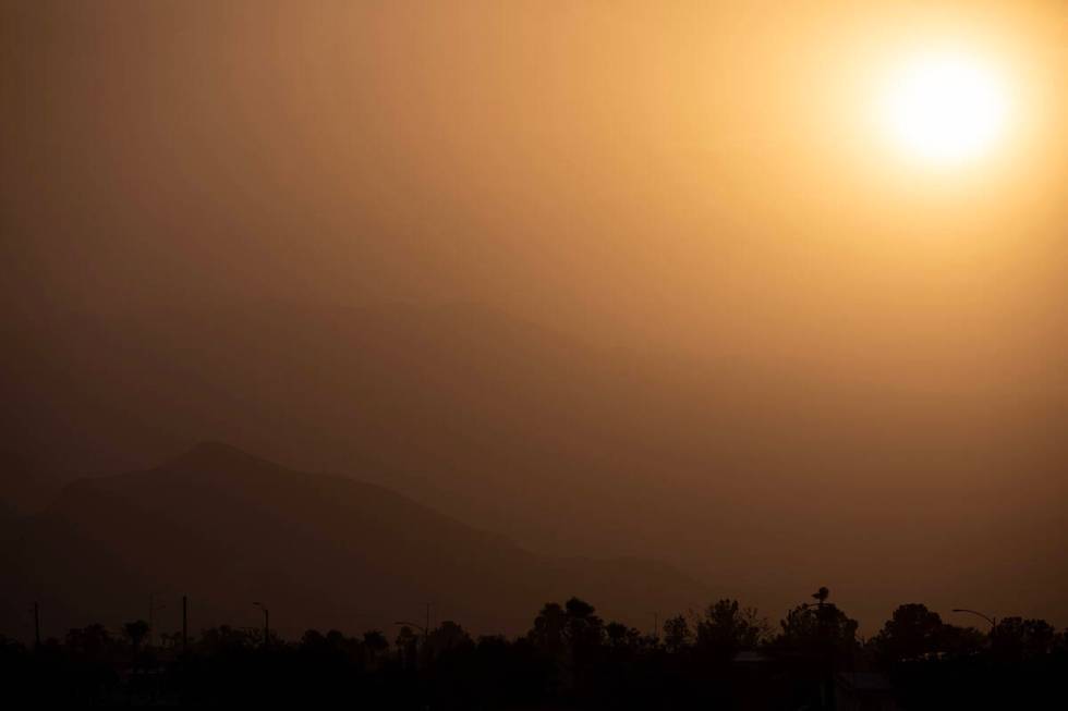 Dust is blown into the sky, obstructing the view of the Spring Mountains, during a haboob, Frid ...