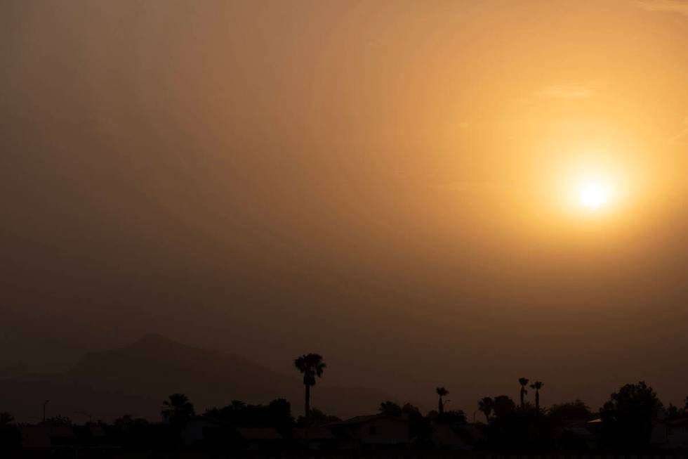 Dust is blown into the sky, obstructing the view of the Spring Mountains, during a haboob, Frid ...