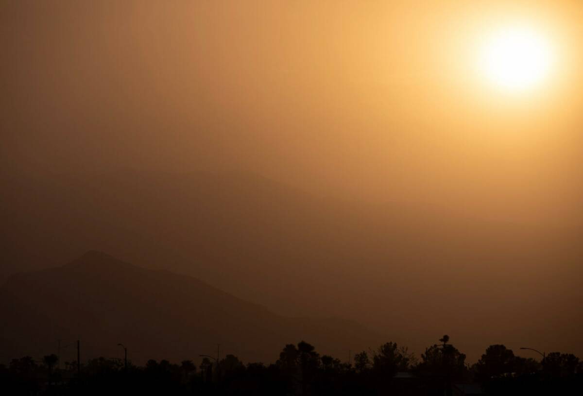 Dust is blown into the sky, obstructing the view of the Spring Mountains, during a haboob, Frid ...