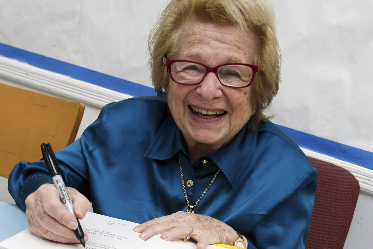 FILE - Dr. Ruth Westheimer signs a copy of her book "Sexually Speaking" in New York o ...