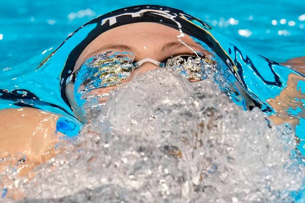 Katie Grimes swims during a Women's 200 backstroke preliminary heat Thursday, June 20, 2024, at ...