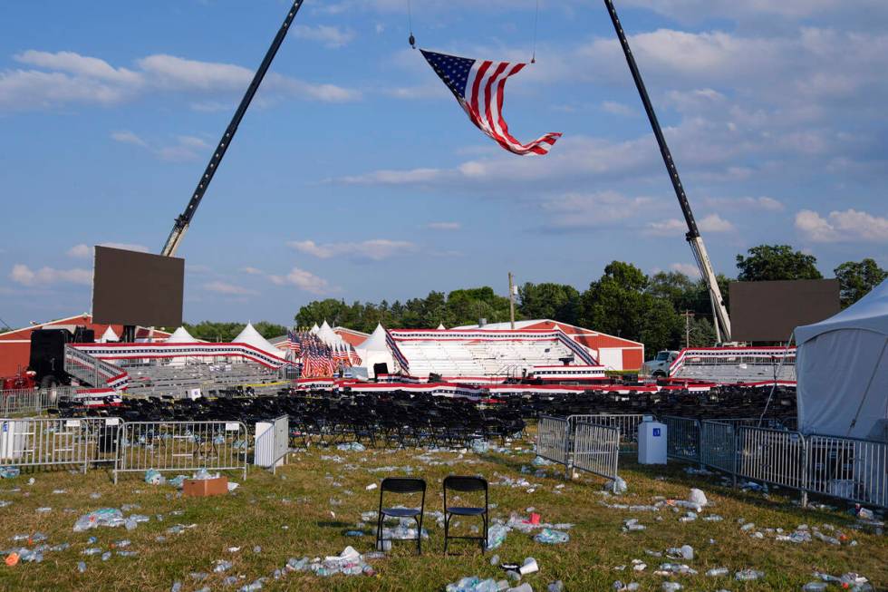 A campaign rally site for Republican presidential candidate former President Donald Trump is em ...