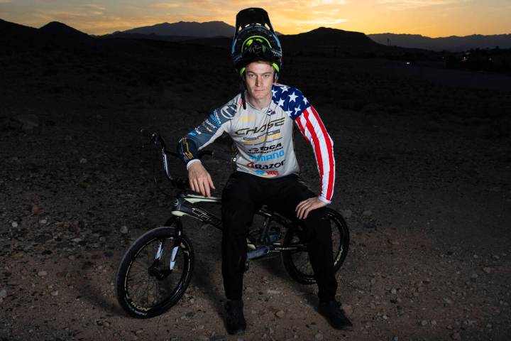 Connor Fields, professional BMX racer, poses for a photo at Olympic Sports Park, on Tuesday, Ap ...